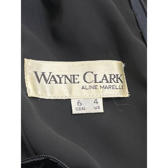 Vtg 80s Wayne Clark Black Velvet Dress With Puff Sleeves & Bow Back Detail Sz 4 - Picture 8 of 9